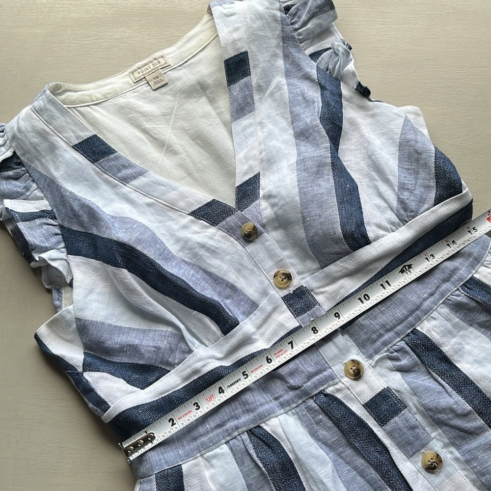 J.Crew Point Sur Button-front linen midi dress in faded indigo stripe size 10 - Picture 4 of 11